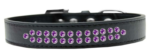 Two Row Purple Crystal Size 20 Black Dog Collar