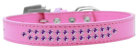 Two Row Purple Crystal Size 14 Bright Pink Dog Collar