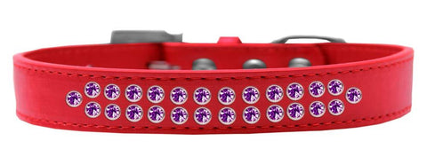 Two Row Purple Crystal Size 18 Red Dog Collar