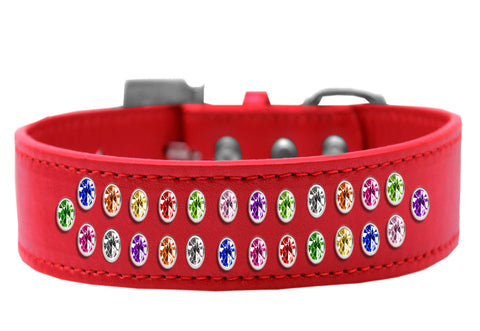 Two Row Confetti Crystal Size 14 Red Dog Collar