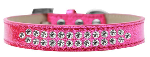 Two Row Clear Crystal Size 16 Pink Ice Cream Dog Collar