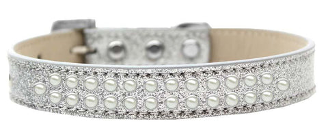 Two Row Pearl Size 18 Silver Ice Cream Dog Collar