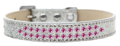 Two Row Bright Pink Crystal Size 16 Silver Ice Cream Dog Collar