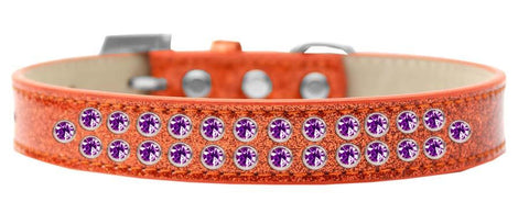 Two Row Purple Crystal Size 12 Orange Ice Cream Dog Collar