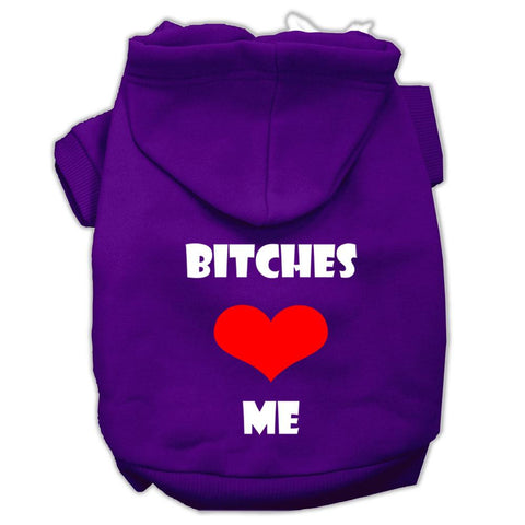 Bitches Love Me Screen Print Pet Hoodies Purple Size Sm (10)