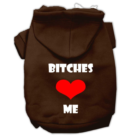 Bitches Love Me Screen Print Pet Hoodies Brown Size XXL (18)