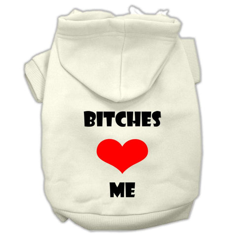 Bitches Love Me Screen Print Pet Hoodies Cream Size XXXL (20)