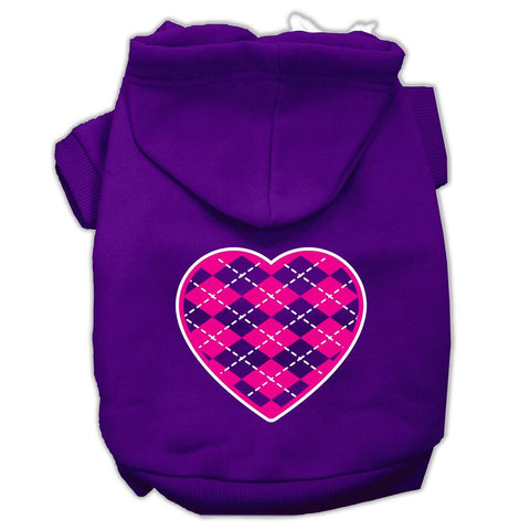 Argyle Heart Pink Screen Print Pet Hoodies Purple Size Sm (10)