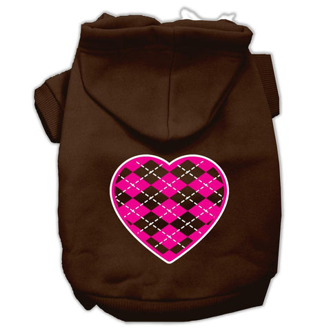 Argyle Heart Pink Screen Print Pet Hoodies Brown Size XS (8)