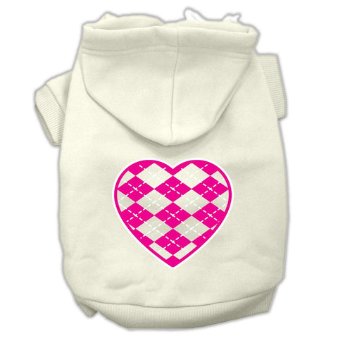 Argyle Heart Pink Screen Print Pet Hoodies Cream Size XXL (18)