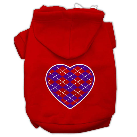 Argyle Heart Purple Screen Print Pet Hoodies Red Size Lg (14)