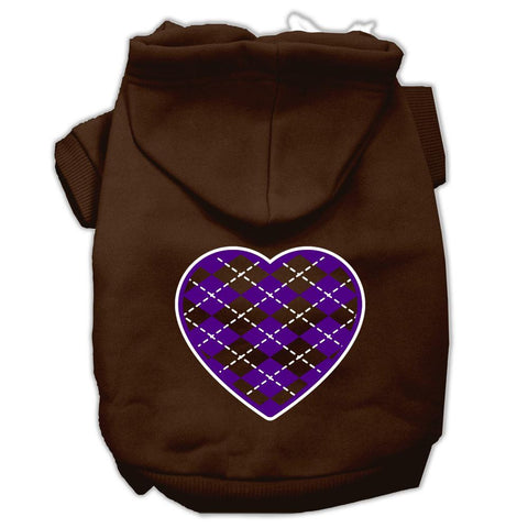 Argyle Heart Purple Screen Print Pet Hoodies Brown Size Sm (10)