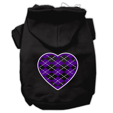 Argyle Heart Purple Screen Print Pet Hoodies Black Size XS (8)