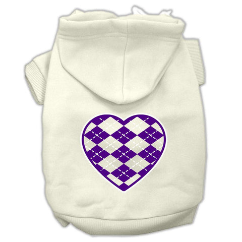 Argyle Heart Purple Screen Print Pet Hoodies Cream Size XS (8)