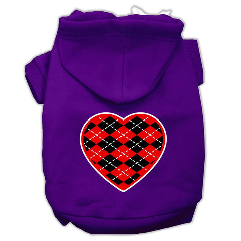 Argyle Heart Red Screen Print Pet Hoodies Purple Size Lg (14)