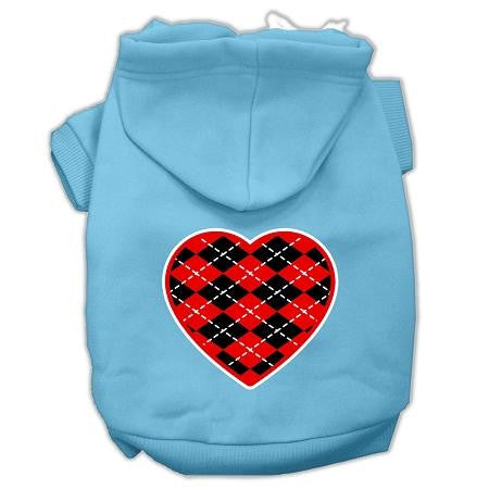 Argyle Heart Red Screen Print Pet Hoodies Baby Blue Size Med (12)