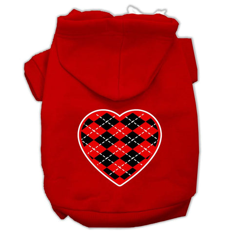 Argyle Heart Red Screen Print Pet Hoodies Red Size Med (12)