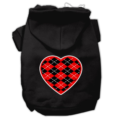 Argyle Heart Red Screen Print Pet Hoodies Black Size XS (8)