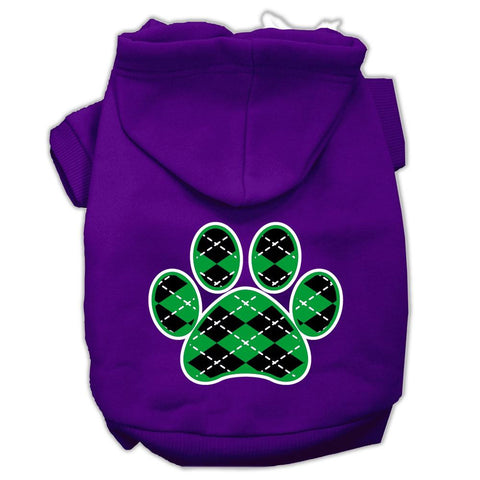 Argyle Paw Green Screen Print Pet Hoodies Purple Size Sm (10)