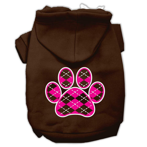 Argyle Paw Pink Screen Print Pet Hoodies Brown Size XS (8)