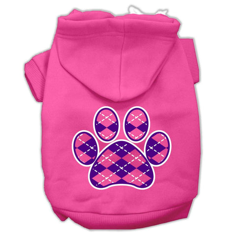 Argyle Paw Purple Screen Print Pet Hoodies Bright Pink Size Lg (14)