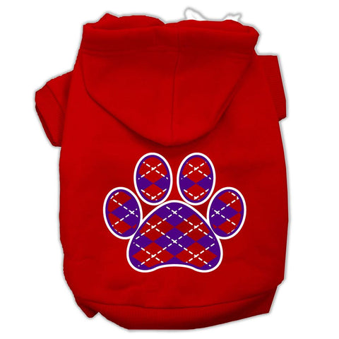 Argyle Paw Purple Screen Print Pet Hoodies Red Size Lg (14)