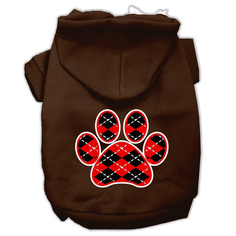 Argyle Paw Red Screen Print Pet Hoodies Brown Size Sm (10)