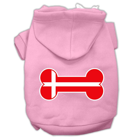 Bone Shaped Denmark Flag Screen Print Pet Hoodies Light Pink Size XL (16)