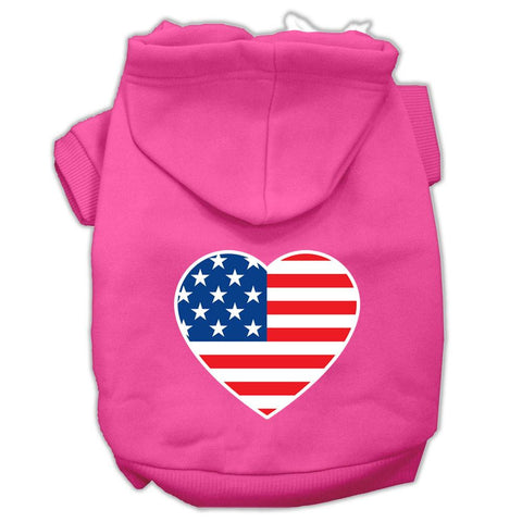 American Flag Heart Screen Print Pet Hoodies Bright Pink Size XXXL (20)