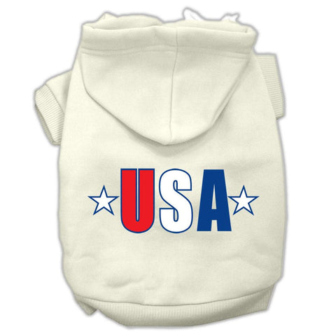 USA Star Screen Print Pet Hoodies Cream Size XL (16)