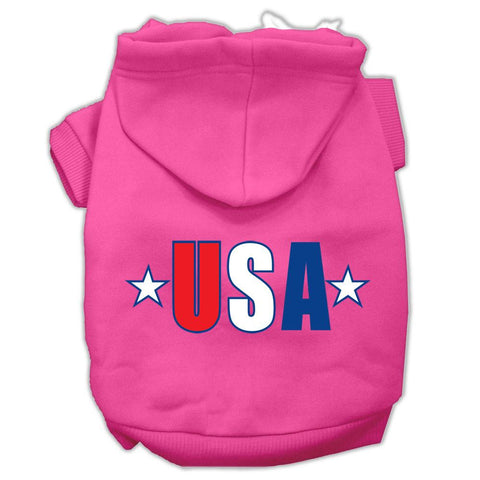 USA Star Screen Print Pet Hoodies Bright Pink Size XS (8)