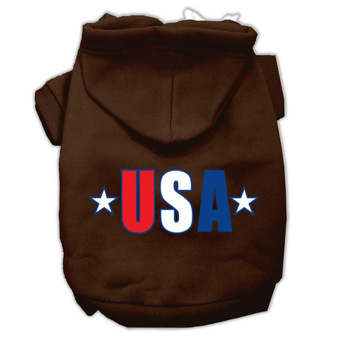 USA Star Screen Print Pet Hoodies Brown Size XS (8)