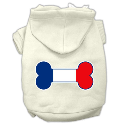 Bone Shaped France Flag Screen Print Pet Hoodies Cream Size XS (8)