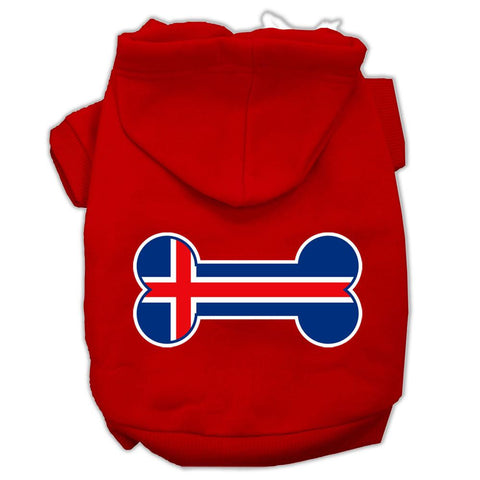 Bone Shaped Iceland Flag Screen Print Pet Hoodies Red Size S (10)