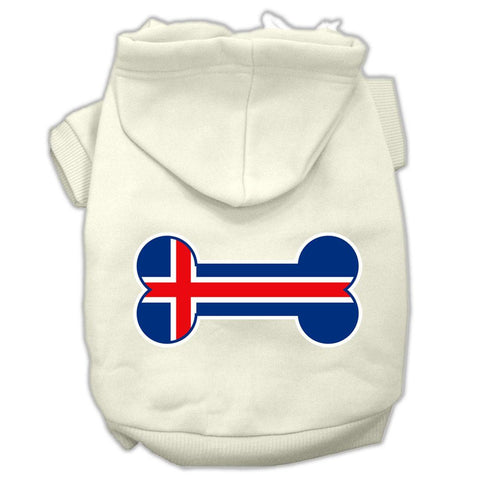 Bone Shaped Iceland Flag Screen Print Pet Hoodies Cream Size XS (8)