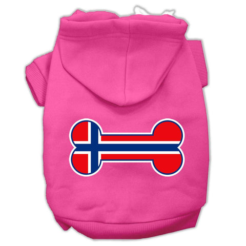 Bone Shaped Norway Flag Screen Print Pet Hoodies Bright Pink Size XS (8)