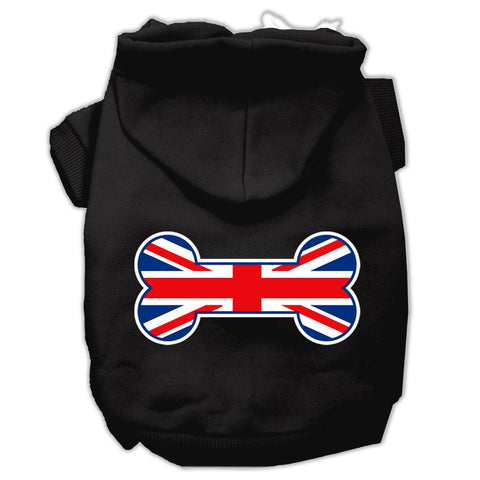 Bone Shaped United Kingdom (Union Jack) Flag Screen Print Pet Hoodies Black Size Lg (14)