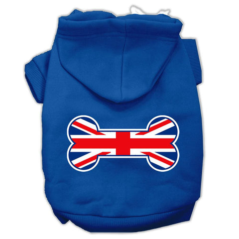 Bone Shaped United Kingdom (Union Jack) Flag Screen Print Pet Hoodies Blue Size XL (16)