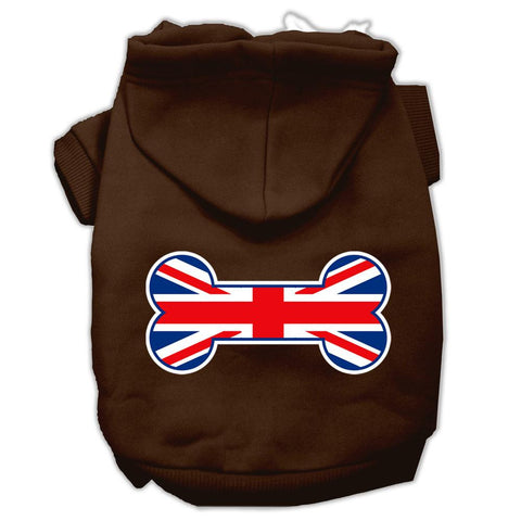 Bone Shaped United Kingdom (Union Jack) Flag Screen Print Pet Hoodies Brown Size XS (8)