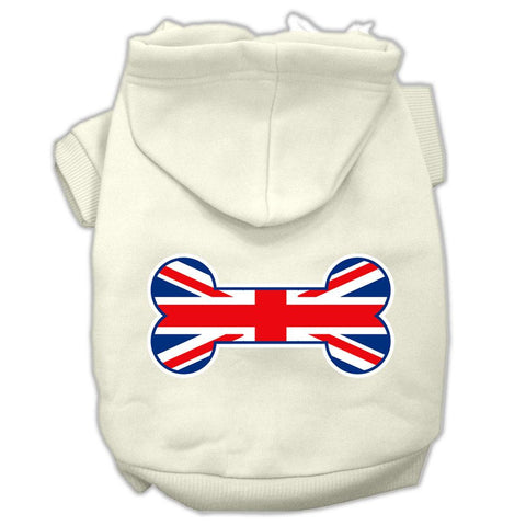 Bone Shaped United Kingdom (Union Jack) Flag Screen Print Pet Hoodies Cream Size XS (8)