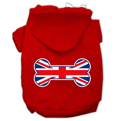 Bone Shaped United Kingdom (Union Jack) Flag Screen Print Pet Hoodies Red Size XS (8)