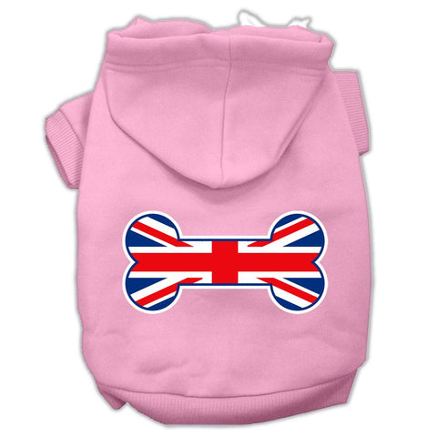 Bone Shaped United Kingdom (Union Jack) Flag Screen Print Pet Hoodies Light Pink Size XXL (18)