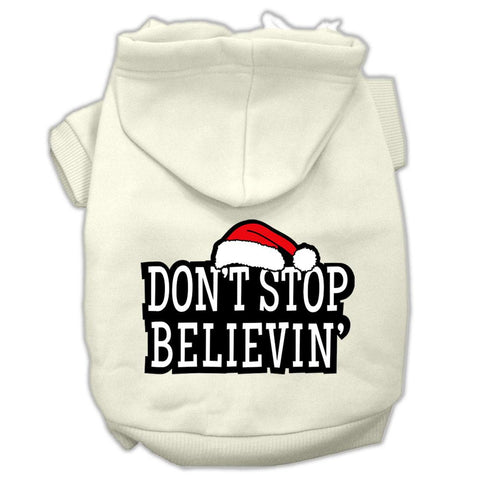 Don't Stop Believin' Screenprint Pet Hoodies Cream Size XS (8)