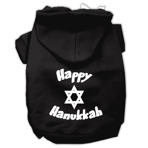 Happy Hanukkah Screen Print Pet Hoodies Black Size Med (12)