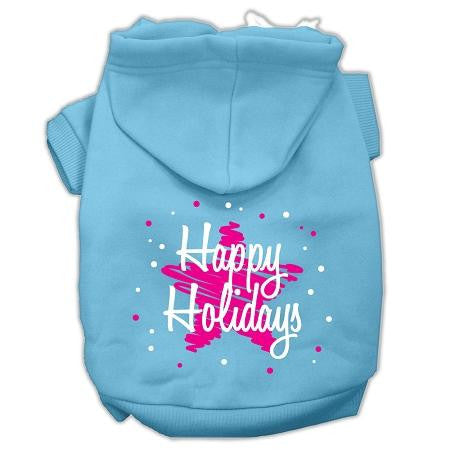 Scribble Happy Holidays Screenprint Pet Hoodies Baby Blue Size XL (16)