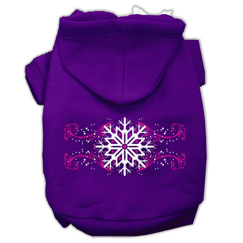 Pink Snowflake Swirls Screenprint Pet Hoodies Purple Size L (14)