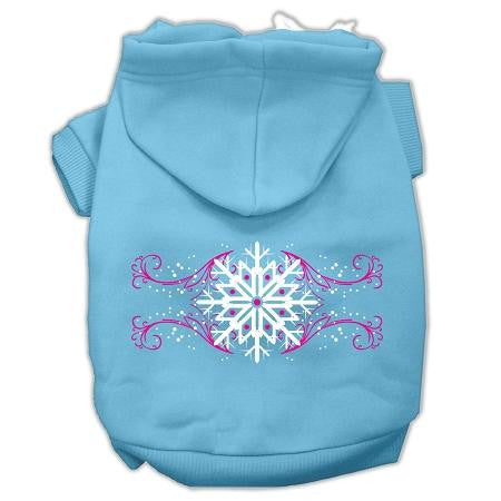 Pink Snowflake Swirls Screenprint Pet Hoodies Baby Blue Size M (12)