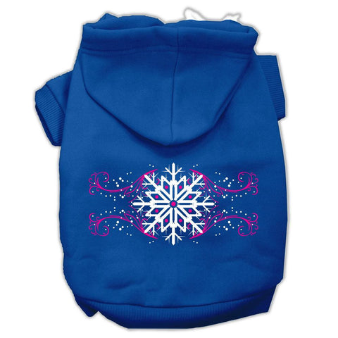 Pink Snowflake Swirls Screenprint Pet Hoodies Blue Size XS (8)