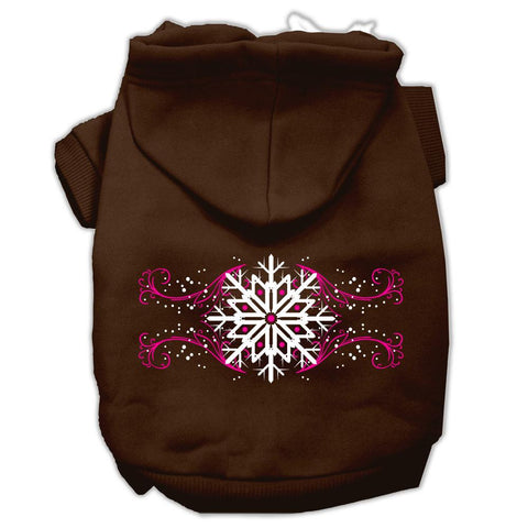 Pink Snowflake Swirls Screenprint Pet Hoodies Brown Size XXL (18)