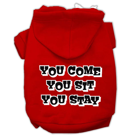 You Come, You Sit, You Stay Screen Print Pet Hoodies Red Size L (14)